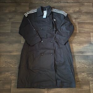Adidas Women's Originals Oversized Twill Trench Coat Black Size Large NEW